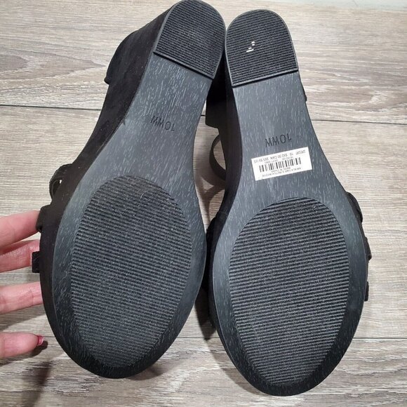 Torrid Women's Sz 10 WW Black Wedge Heels Back Heel Zipper Open Toe Rhinestones - Picture 10 of 15